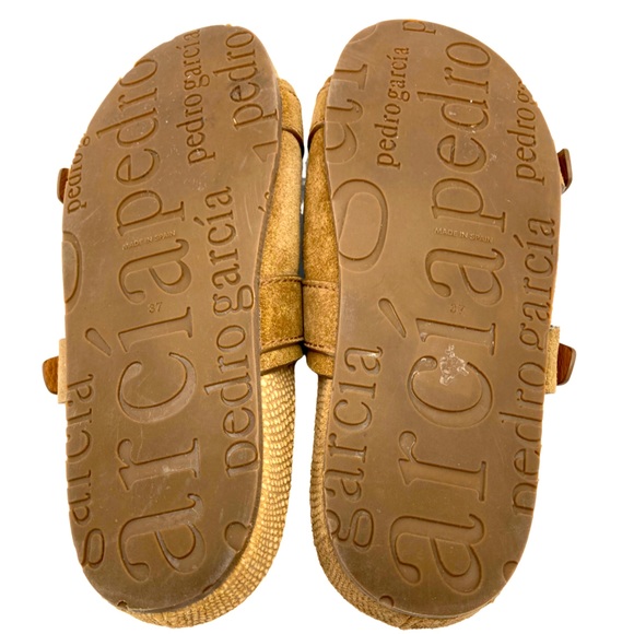 NWOB Pedro Garcia Hazelnut Brown Suede Arielle Snake Embossed Buckle Slide -Sz 7 - Picture 6 of 8